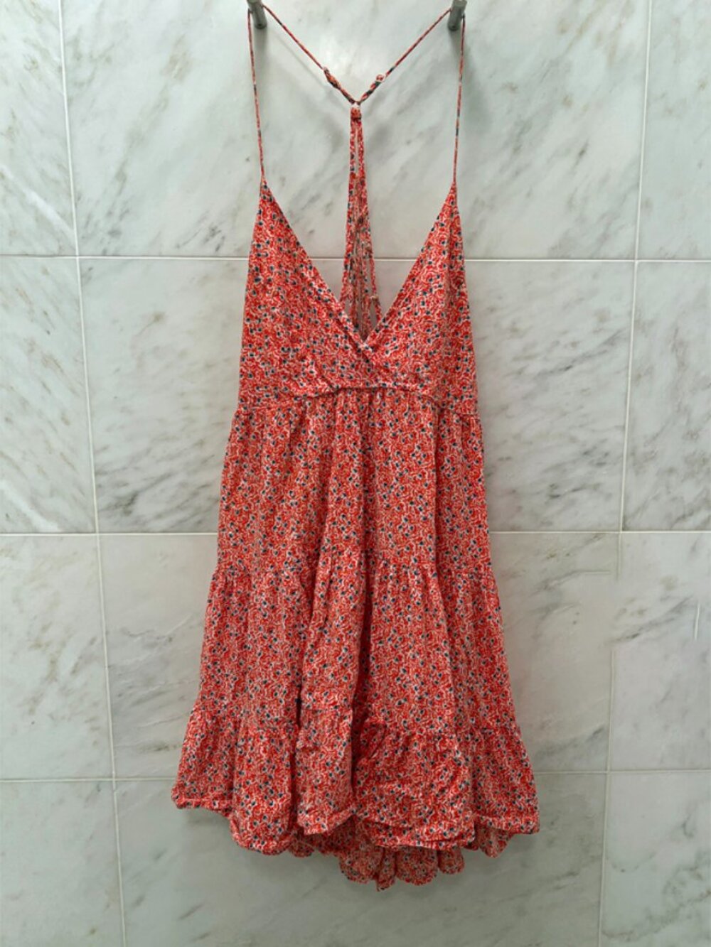 Urban Outfitters Fieldstone tiered mini dress, orange/red, Size L